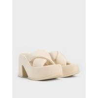 ราคา Charles & Keith รองเท้าส้นสูงเสริมแพลตฟอร์มดีไซน์สายคาดบุนวมแบบไขว้รุ่น Toni - สีชอล์ค