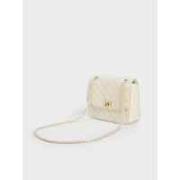 ราคา Charles & Keith กระเป๋าสะพายข้างลายควิลท์แบบสายโซ่รุ่น Cressida - สีครีม
