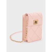 ราคา Charles & Keith กระเป๋าสะพายข้างทรงยาวดีไซน์ลายควิลท์รุ่น Eleni - สีชมพูอ่อน