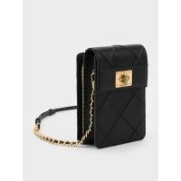 ราคา Charles & Keith กระเป๋าสะพายข้างทรงยาวดีไซน์ลายควิลท์รุ่น Eleni - สีดำ