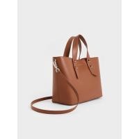 ราคา Charles & Keith กระเป๋าถือหูจับแบบคู่ตกแต่งอะไหล่เมทัลลิค - สีช็อคโกแลต