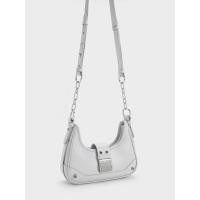 ราคา Charles & Keith กระเป๋าโฮโบตกแต่งแบบสายเข็มขัดรุ่น Winslet - สีเทาอ่อน