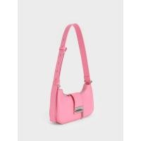 ราคา Charles & Keith กระเป๋าคาดอกตกแต่งด้วยเมทัลลิค - สีชมพู