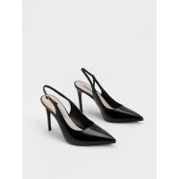 ราคา Charles & Keith รองเท้ารัดส้นแบบส้นเข็ม - หนังแก้วสีดำ
