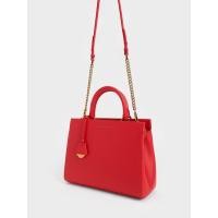 ราคา Charles & Keith กระเป๋าถือแบบมีโครงรุ่น Mirabelle - สีแดง
