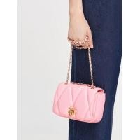 ราคา Charles & Keith Arwen Quilted Shoulder Bag - สีชมพู