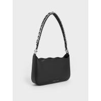 ราคา Charles & Keith กระเป๋าสะพายไหล่ตกแต่งด้วยโซ่ถักรุ่น Wavy - สีดำอะไหล่สีเงิน