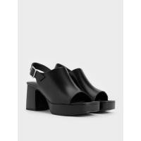 ราคา Charles & Keith รองเท้าแตะแพลตฟอร์มดีไซน์หัวรองเท้าแบบเปิด - สีดำ