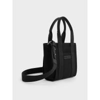 ราคา Charles & Keith กระเป๋าโท้ทขนาดเล็กผ้าแคนวาสรุ่น Kay - สีดำอะไหล่สีเงิน