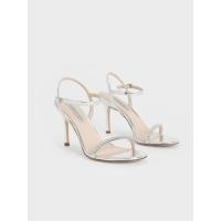 ราคา Charles & Keith Ambrosia Metallic Gem-Embellished Ankle-Strap Pumps - สีเงิน