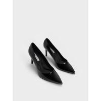 ราคา Charles & Keith รองเท้าส้นเข็มแบบปิดส้นฟินิชหนังแก้วสังเคราะห์ - หนังแก้วสีดำ
