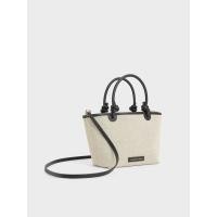 ราคา Charles & Keith กระเป๋าโท้ทผ้าแคนวาสหูจับดีเทลผูกปมรุ่น Sabine - สีดำ