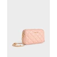 ราคา Charles & Keith กระเป๋าสะพายข้างขนาดเล็กดีไซน์ลายควิลท์รุ่น Apfra - สีชมพู