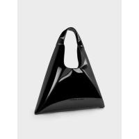 ราคา Charles & Keith กระเป๋าโฮโบหนังแก้วดีไซน์ทรงโค้งรุ่น Bosie - สีดำอะไหล่สีดำ