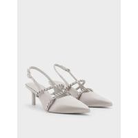 ราคา Charles & Keith รองเท้าแมรี่เจนรัดส้นดีไซน์ผ้าซาตินตกแต่งด้วยคริสตัล - สีเทาอ่อน