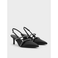 ราคา Charles & Keith รองเท้าแมรี่เจนรัดส้นดีไซน์ผ้าซาตินตกแต่งด้วยคริสตัล - สีแบล็คเท็กซ์เจอร์