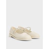 ราคา Charles & Keith รองเท้าแมรี่เจนดีไซน์สายคาดเท้าตกแต่งเพชร - สีชอล์ค