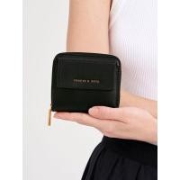 ราคา Charles & Keith กระเป๋าสตางค์ใบจิ๋วแบบซิปรอบพร้อมที่ปิดด้านหน้า - สีดำ