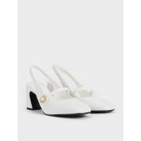 ราคา Charles & Keith รองเท้าแมรี่เจนแบบรัดส้นประดับด้วยมุก - สีขาว