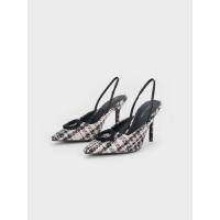 ราคา Charles & Keith Tweed Beaded Circle Slingback Pumps - สีชมพู