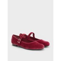 ราคา Charles & Keith รองเท้าแมรี่เจนส้นเตี้ยผ้ากำมะหยี่ตกแต่งหัวเข็มขัด - สีชมพู