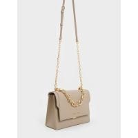 ราคา Charles & Keith กระเป๋าสะพายข้างแบบสายโซ่ดีไซน์ที่ปิดด้านหน้า - สีโทป