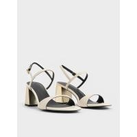 ราคา Charles & Keith รองเท้าแตะแบบรัดส้นดีไซน์ส้นเมทัลลิค - สีชอล์ค