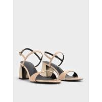 ราคา Charles & Keith รองเท้าแตะหนังแก้วแบบรัดส้นดีไซน์ส้นเมทัลลิค - สีนู้ด