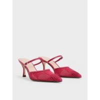 ราคา Charles & Keith รองเท้าส้นสูงแบบเปิดส้นดีเทลลายตาข่ายถัก - สีแดง