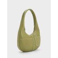 ราคา Charles & Keith Anthea Contrast-Trim Curved Hobo Bag - สีโอลีฟ