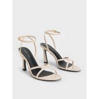 ราคา Charles & Keith Patent Crossover-Strap Heeled Sandals - สีครีม