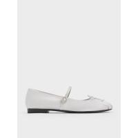 ราคา Charles & Keith รองเท้าส้นเตี้ยแมรี่เจนผ้าซาตินตกแต่งด้วยโบว์ - สีเงิน