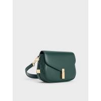 ราคา Charles & Keith กระเป๋าสะพายข้างทรงโค้งตกแต่งอะไหล่เมทัลลิครุ่น Aurelia - สีดาร์คกรีน