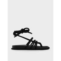 ราคา Charles & Keith รองเท้าแตะดีไซน์สายคาดทรงโค้งแบบผูกเชือกรอบด้านรุ่น Toni - สีแบล็คเท็กซ์เจอร์