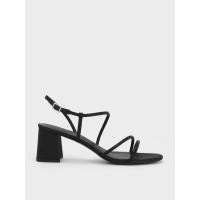 ราคา Charles & Keith รองเท้าแตะผ้าซาตินแบบมีสายรัดประดับคริสตัล - สีแบล็คเท็กซ์เจอร์