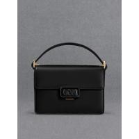 ราคา Charles & Keith กระเป๋าสะพายข้างทรงกล่องดีไซน์หนังแท้ - สีดำ