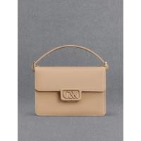 ราคา Charles & Keith กระเป๋าสะพายข้างทรงกล่องดีไซน์หนังแท้ - สีนู้ด