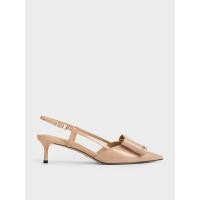 ราคา Charles & Keith รองเท้าส้นสูงหนังแก้วดีไซน์หนังแท้แบบรัดส้นตกแต่งด้วยโบว์รุ่น Lu - สีนู้ด