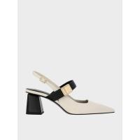 ราคา Charles & Keith รองเท้าแมรี่เจนรัดส้นแบบมีเท็กซ์เจอร์รุ่น Yvette - สีชอล์ค