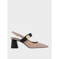ราคา Charles & Keith รองเท้าแมรี่เจนรัดส้นแบบมีเท็กซ์เจอร์รุ่น Yvette - สีนู้ด