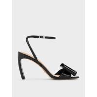 ราคา Charles & Keith รองเท้าแตะหนังแท้แบบหนังแท้แก้วดีไซน์ส้นสูงแบบ Blade ตกแต่งด้วยโบว์รุ่น Lu - หนังแก้วสีดำ