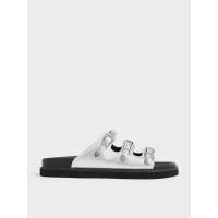 ราคา Charles & Keith รองเท้าแตะดีไซน์สายคาดสามเส้นตกแต่งหัวเข็มขัด - สีเงิน