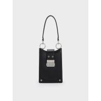 ราคา Charles & Keith กระเป๋าเพาช์ใส่โทรศัพท์ตกแต่งด้วยสายเข็มขัดรุ่น Winslet - สีดำ