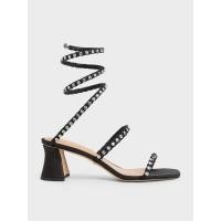 ราคา Charles & Keith รองเท้าแตะวัสดุโพลีเอสเตอร์รีไซเคิลดีไซน์สายคาดแบบ Spiral ตกแต่งเพชรรุ่น Goldie - สีแบล็คเท็กซ์เจอร์