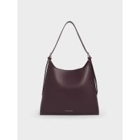 ราคา Charles & Keith กระเป๋าโฮโบแบบย่นทรงสี่เหลี่ยมคางหมูรุ่น Hertha - สีเบอร์กันดี