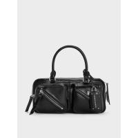 ราคา Charles & Keith กระเป๋าสะพายข้างทรงโบว์ลิ่งดีไซน์ช่องใส่ของหลายช่องรุ่น Thora - สีดำอะไหล่สีเงิน