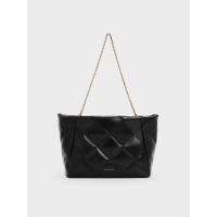 ราคา Charles & Keith กระเป๋าโท้ทดีไซน์ลายควิลท์ที่จับแบบโซ่รุ่น Apfra - สีดำ