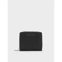 ราคา Charles & Keith กระเป๋าสตางค์ใบเล็กดีไซน์ที่ปิดแบบซิปรอบ - สีดำอะไหล่สีเงิน