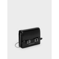 ราคา Charles & Keith กระเป๋าสตางค์ใบสั้นพร้อมหูจับแบบโซ่รุ่น Sloane - สีดำอะไหล่สีเงิน