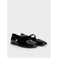 ราคา Charles & Keith รองเท้าแมรี่เจนหนังแก้วดีไซน์หัวเข็มขัดดอกไม้ประดับมุก - หนังแก้วสีดำ